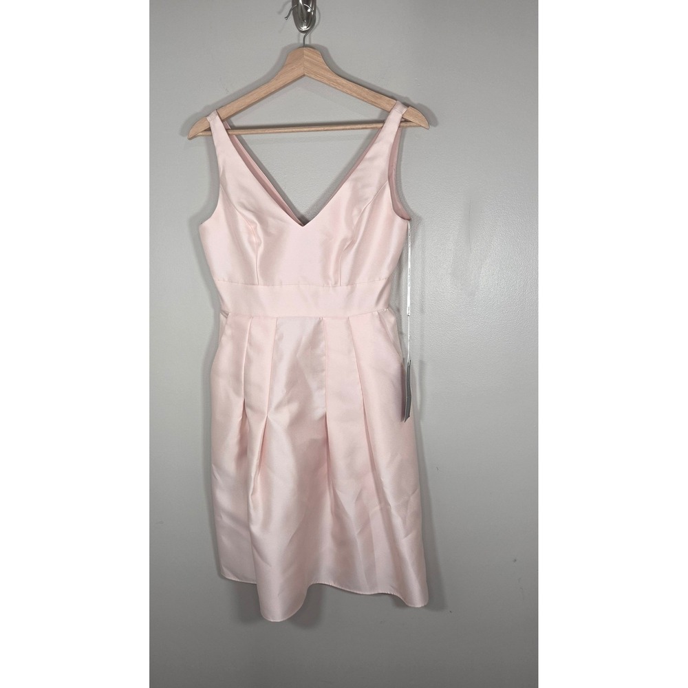 Alfred Sung Blush Pink Dress Size 4 NWT Fit Flare Bridesmaid Wedding Pocket D768